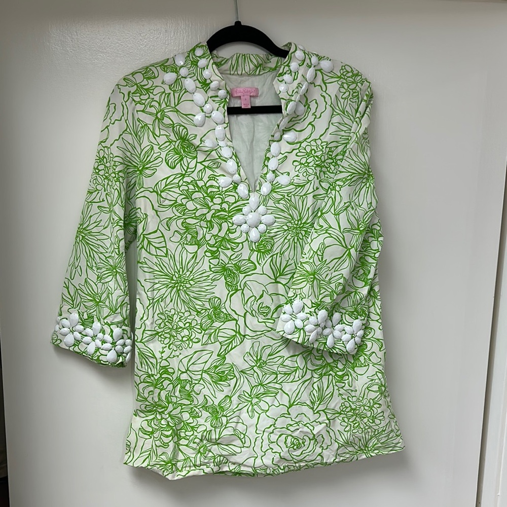 Lilly Pulitzer Green and White Floral Tunic